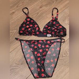 Cherry Coke X Parade Print Black Lingerie Set SZ Small